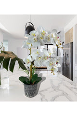 Artificial Flower 2 Piece White Wet Orchid Ceramic Pot Orchid 60cm - Swordslife