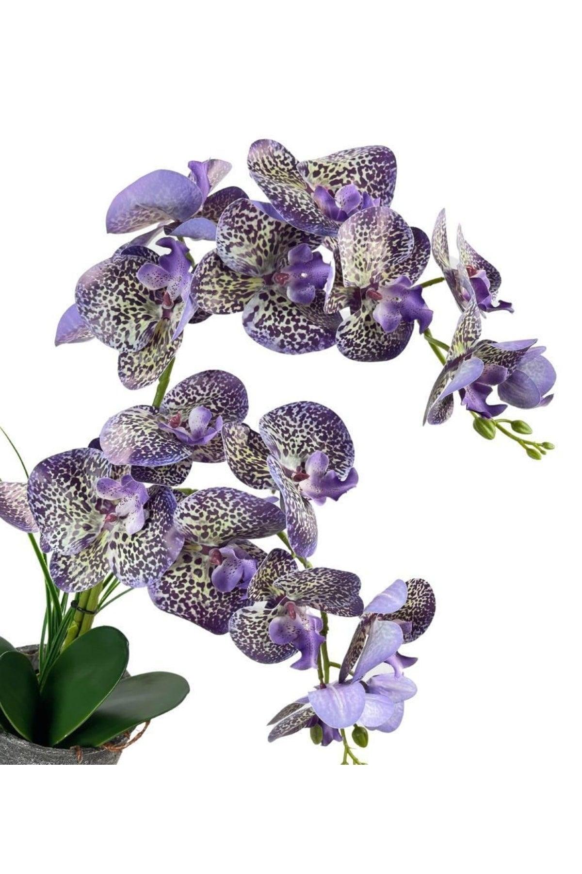 Artificial Flower 2 Lilac Wet Orchid Spotted Orchid in Ceramic Pot 60cm - Swordslife