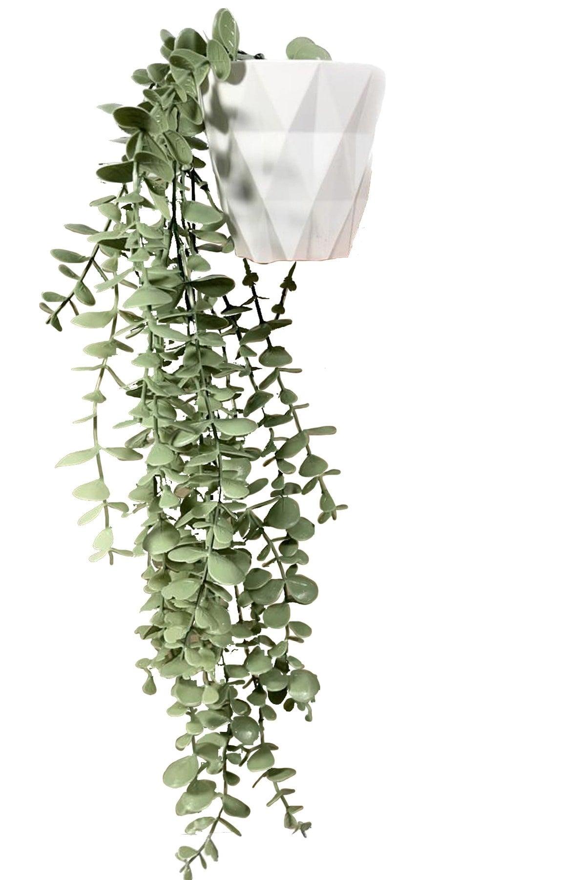 Artificial Flower Diamond Pastel Green Eucalyptus Pendant Lamp in White Pot - Swordslife