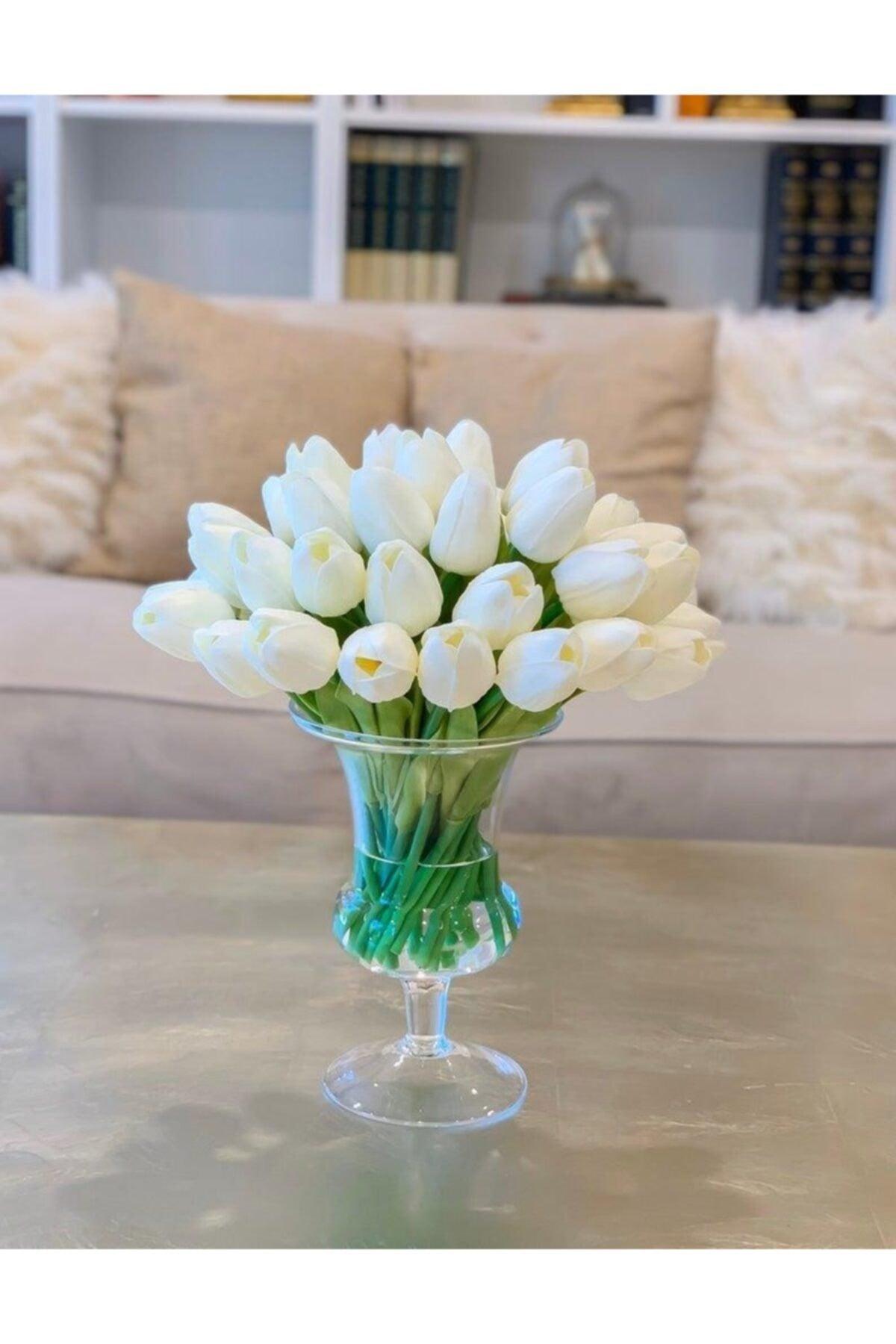 Artificial Flower Wet Tulip Realistic Texture 10 Pieces White - Swordslife