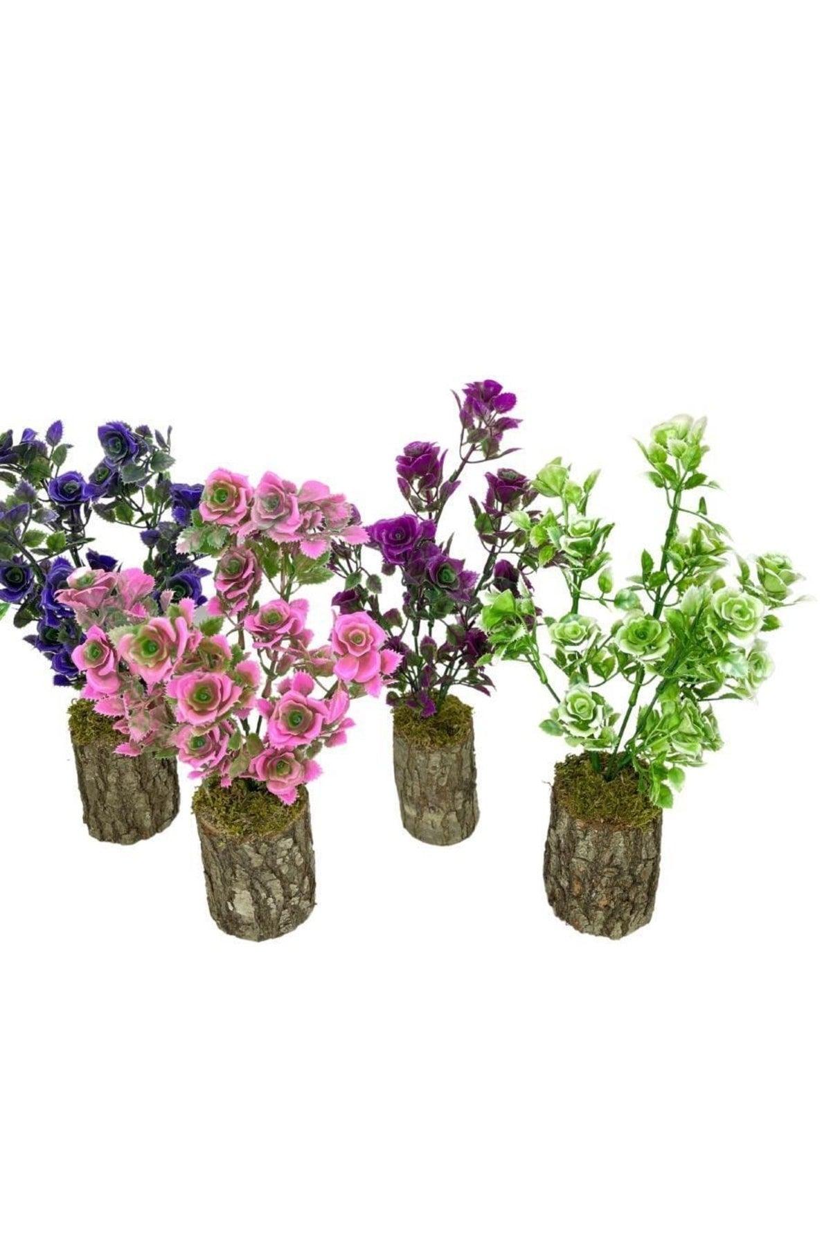 Artificial Flower Bunch of Fuchsia Roses on a Log Decorative Table Flower 30*20cm - Swordslife