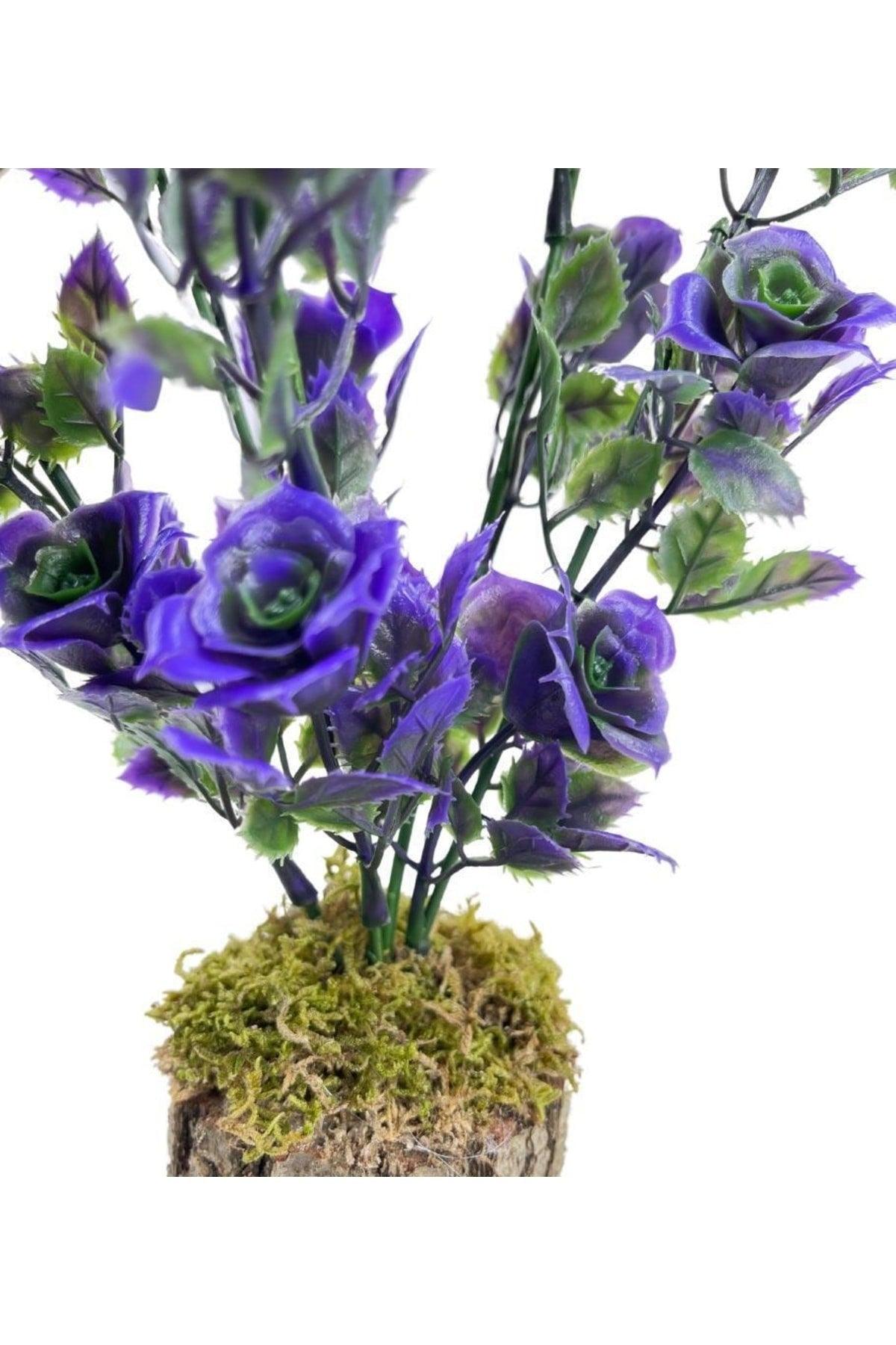 Artificial Flower Bunch of Purple Roses on a Log Decorative Table Flower 30*20cm - Swordslife