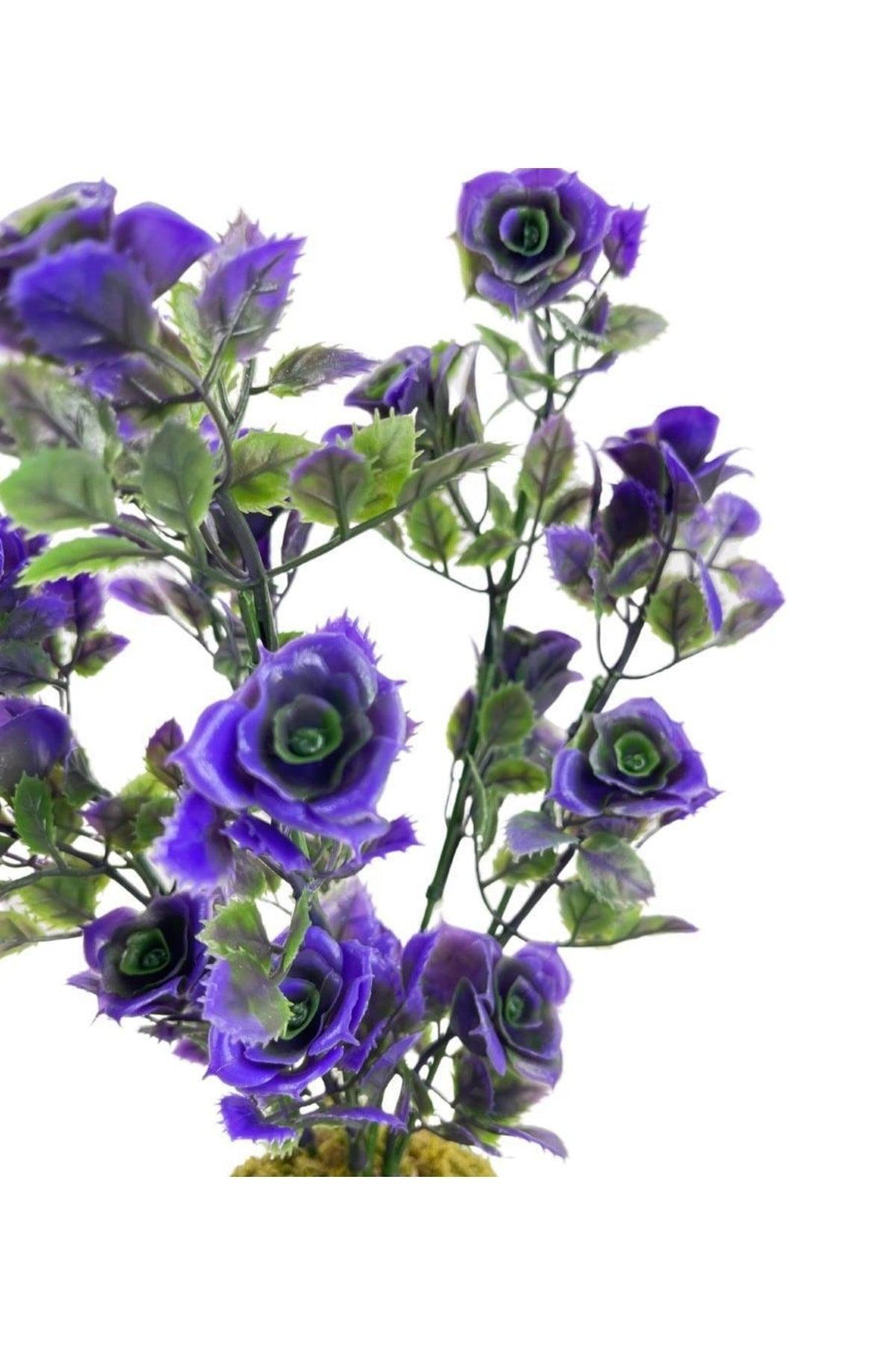 Artificial Flower Bunch of Purple Roses on a Log Decorative Table Flower 30*20cm - Swordslife