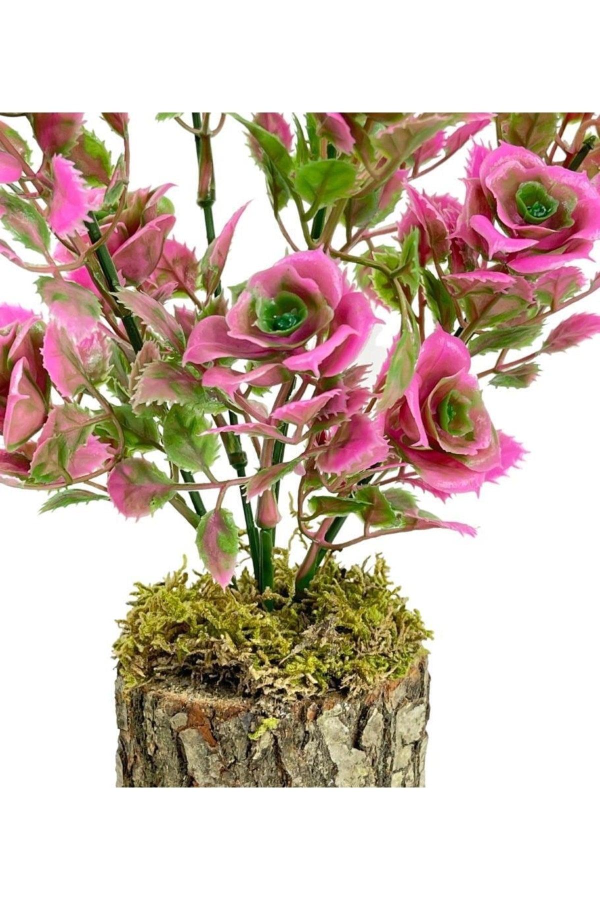 Artificial Flowers Decorative Table Flower With Pink Green Leaves On A Log 30*20cm - Swordslife
