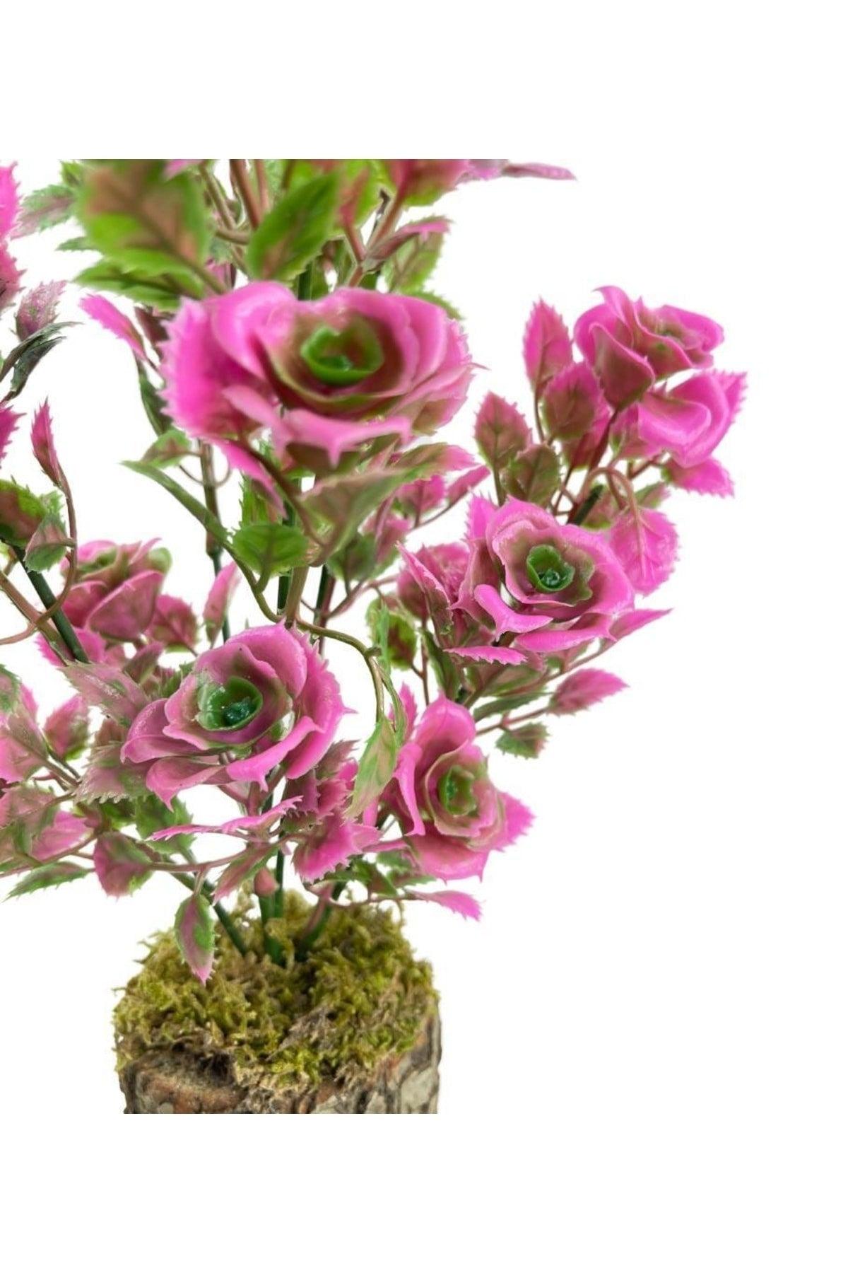 Artificial Flowers Decorative Table Flower With Pink Green Leaves On A Log 30*20cm - Swordslife