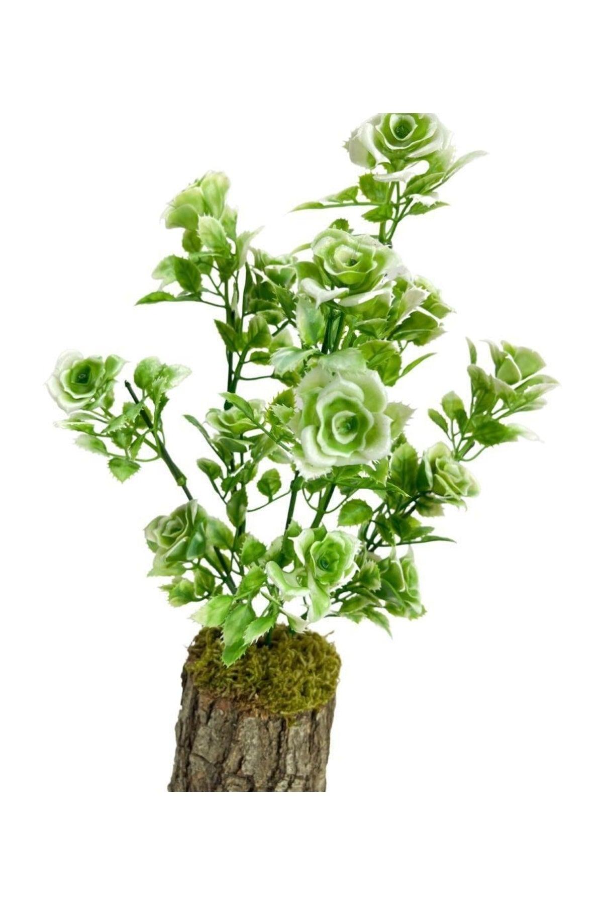 Artificial Flower Bunch of Green White Roses on a Log Decorative Table Flower 30*20cm - Swordslife