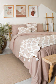 Bed Runner Throw Pillow Set Bohemian Punch Punch Pattern Bedspread Bella Beige - Swordslife