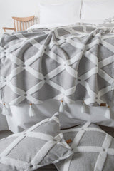 Bed Runner Throw Pillow Set Bohemian Punch Punch Pattern Bedspread Bella Gray - Swordslife