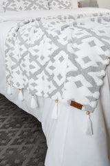 Bed Runner Throw Pillow Set Bohemian Punch Punch Pattern Bedspread Maldive Gray - Swordslife