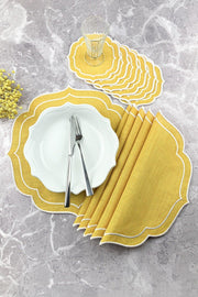 Yellow Color White Double Wrap Embroidered 12 Piece Set Placemat And Cocktail Napkin - Swordslife