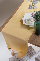 Yellow Plain Tasseled Cotton Fabric 45x150 Cm Runner Table Cloth - Swordslife