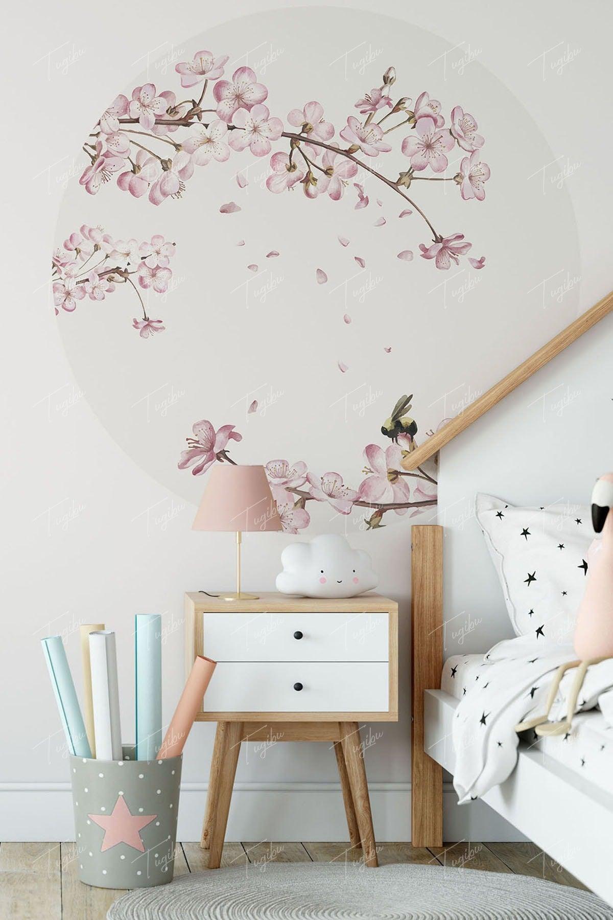 Round Circle Cherry Blossoms Wall Sticker - Swordslife