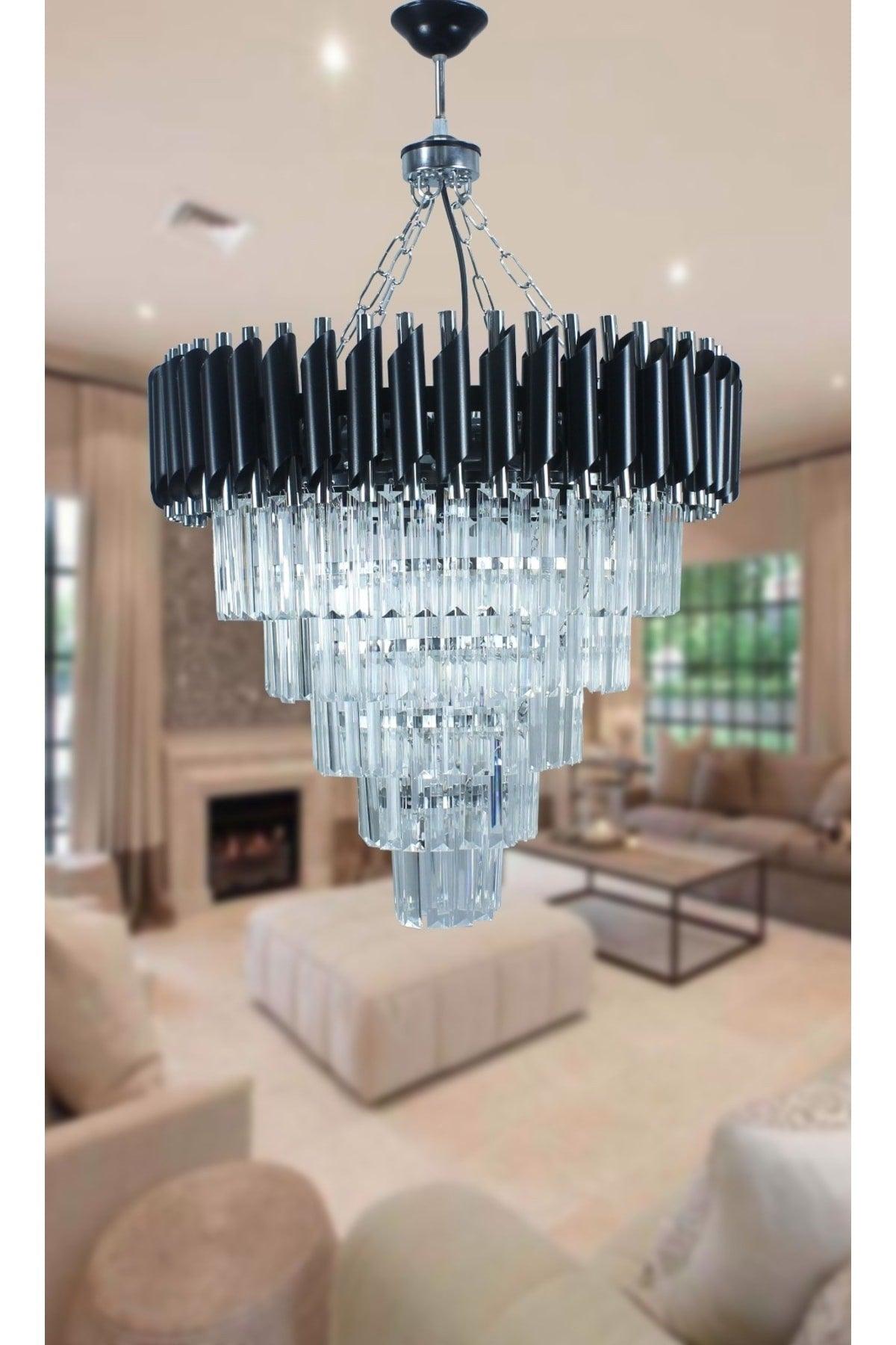 Zamira 55 Cm Slver Crystal Stone Luxury Chandelier - Swordslife