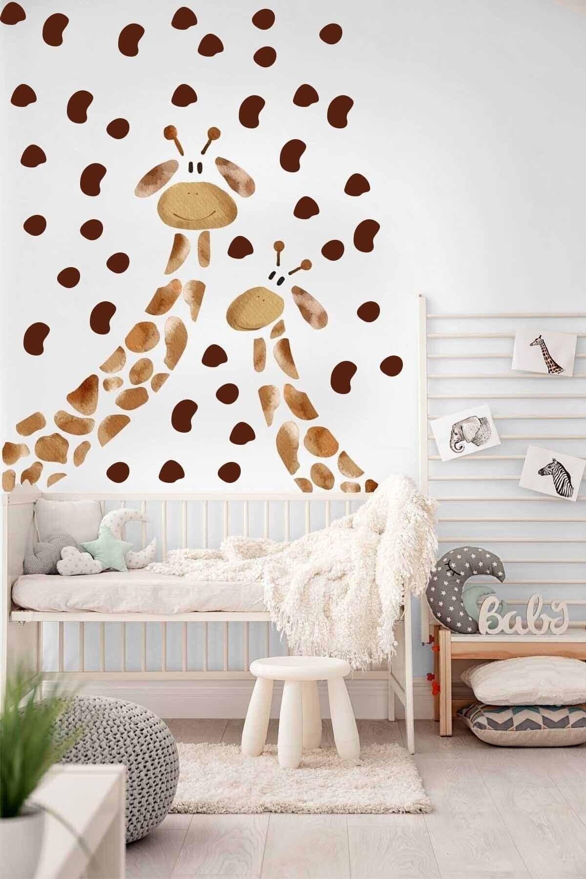 Giraffe Heads Mother Cub Kids Room Wall Sticker - Swordslife